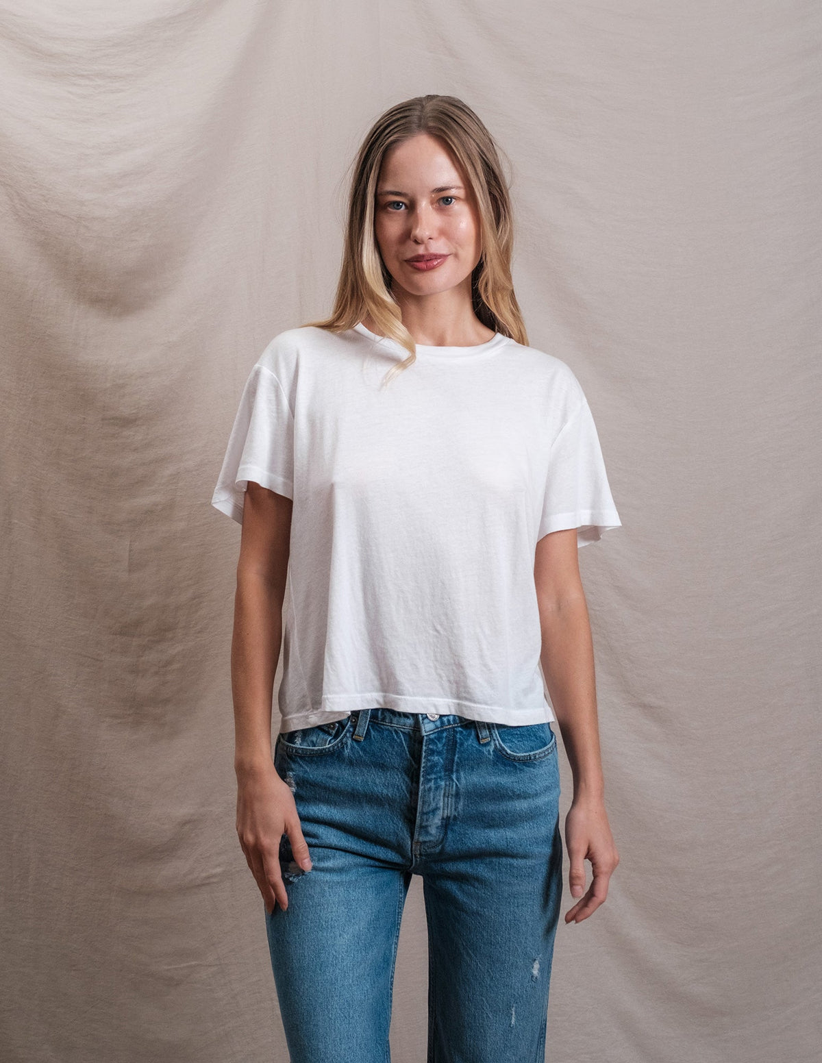 Butter Soft Short Sleeve Boxy Crop Tee in White