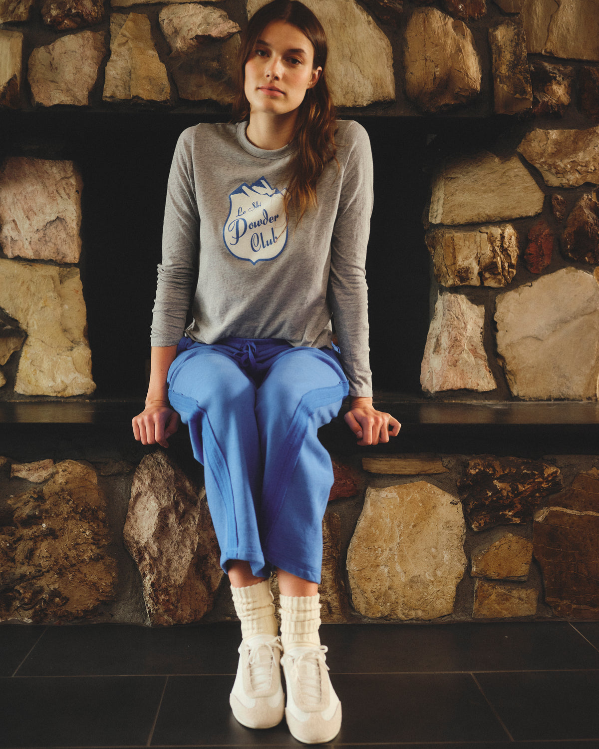 Seindry Sundry Le Ski Powder Slub Long Sleeve Crew in Heather Grey