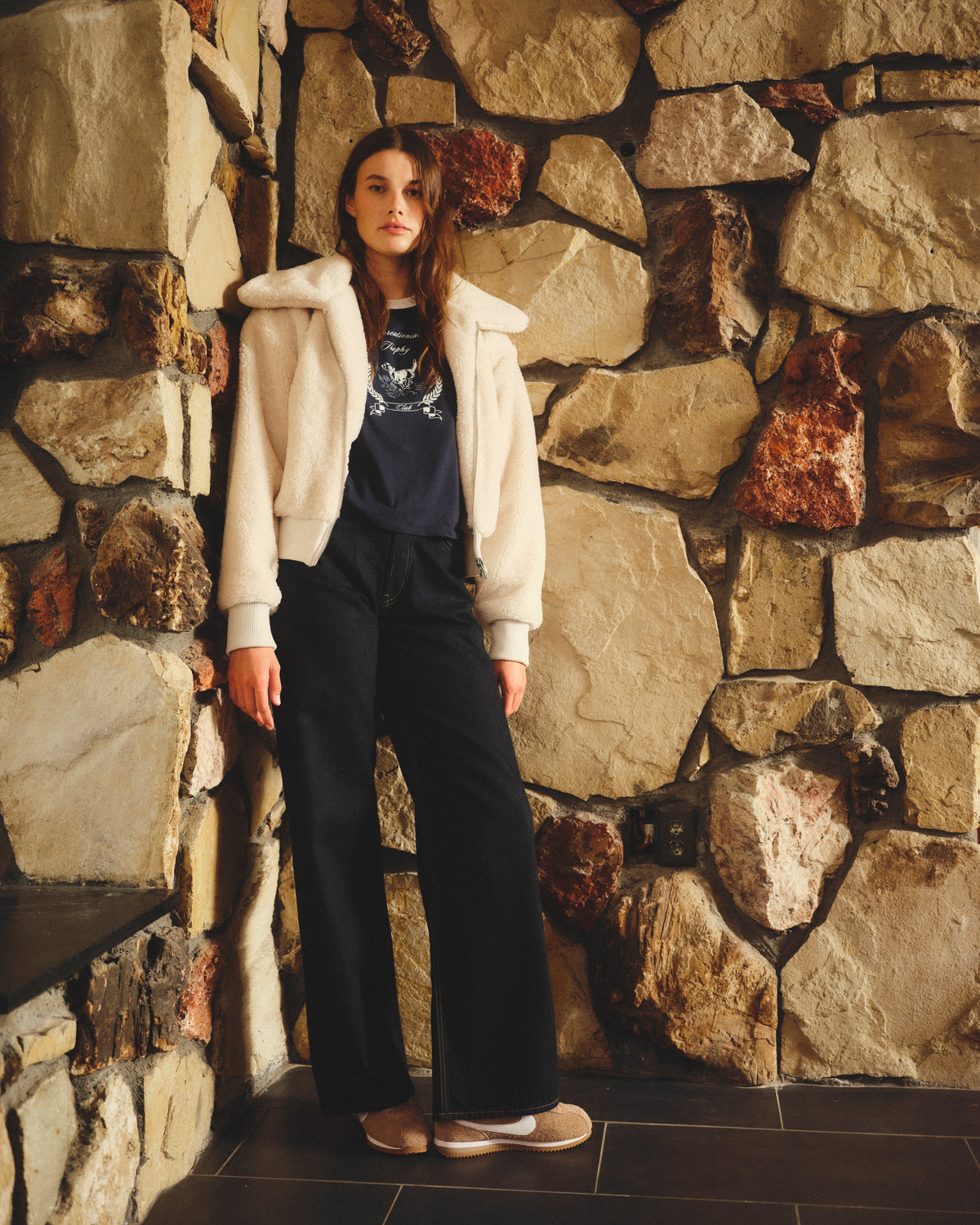 Sundry Sherpa Outerwear Bomber in Oyster