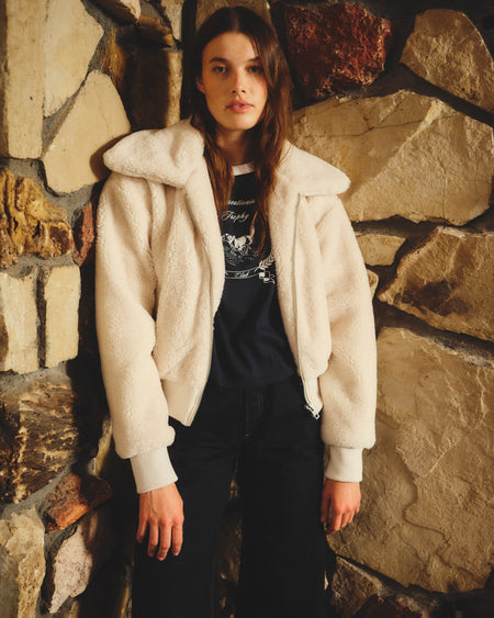 Sundry Sherpa Outerwear Bomber in Oyster