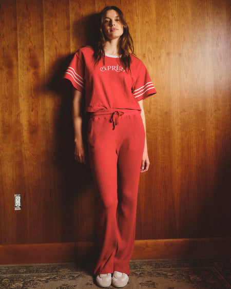 Sundry Apres Cropped Rugby Tee in Vintage Red