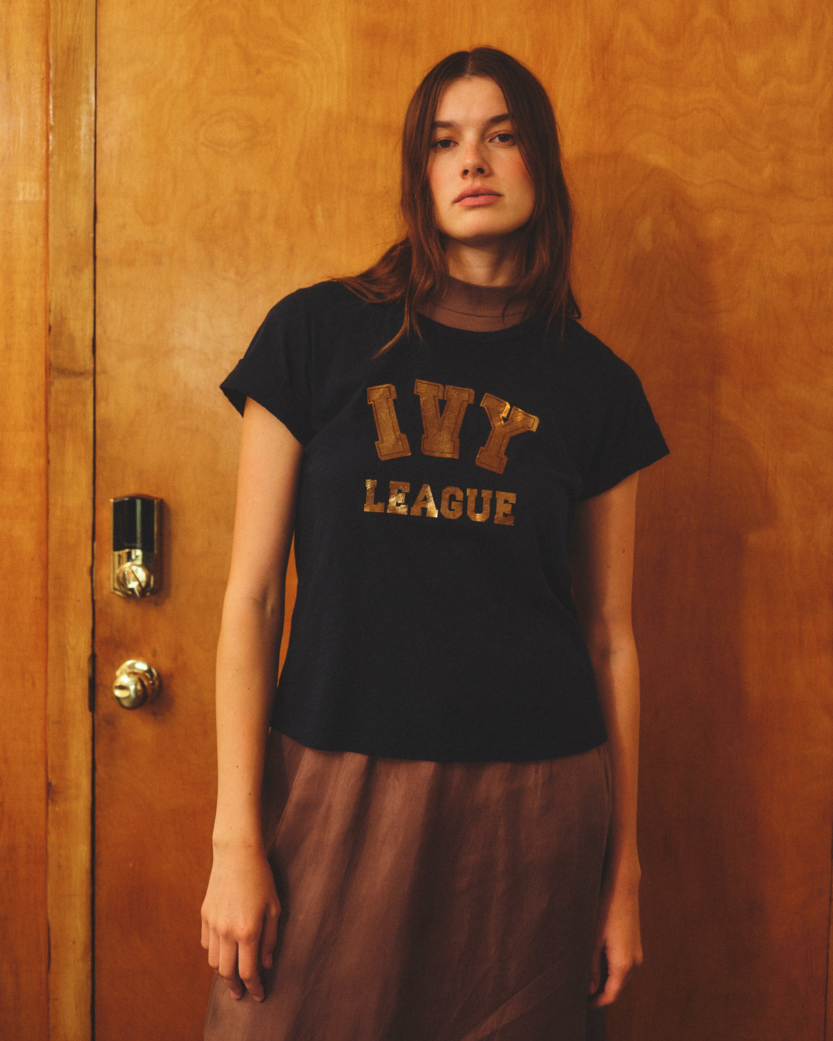 Sundry Ivy League Rolled Sleeve Tee in Deep Navy