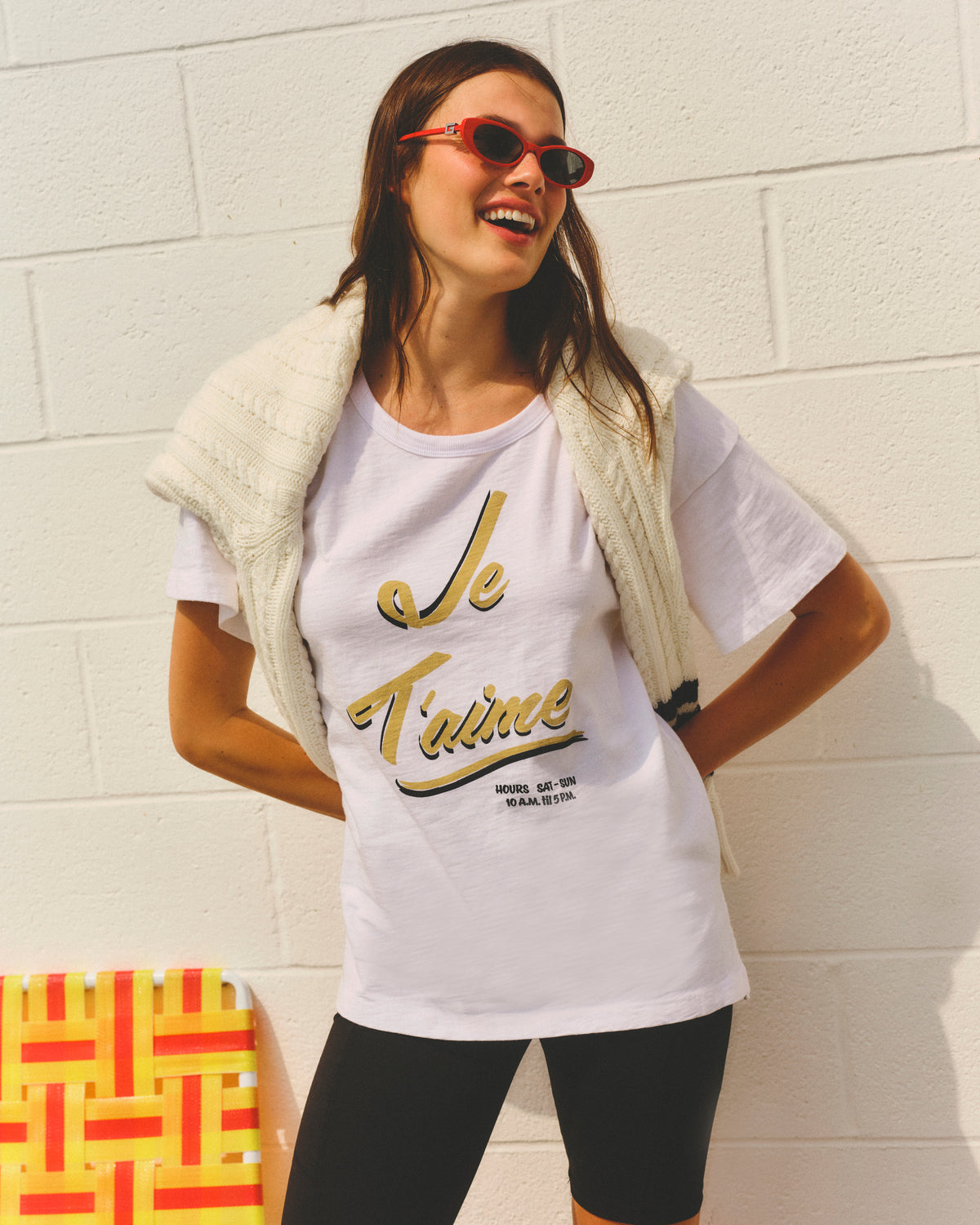 Sundry Je T'aime Athletic Tee in Optic White