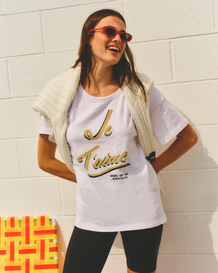 Sundry Je T'aime Athletic Tee in Optic White
