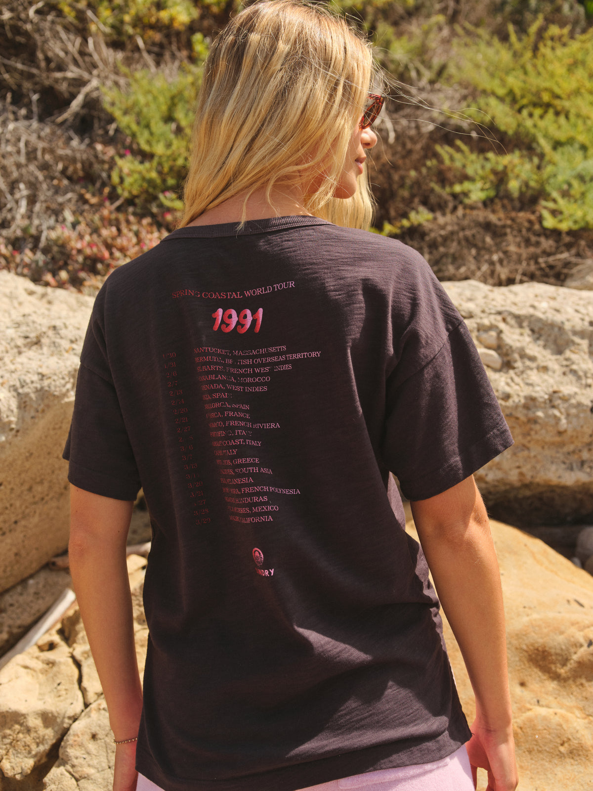 Sundry Coastal World Tour Athletic Tee in Washed Black