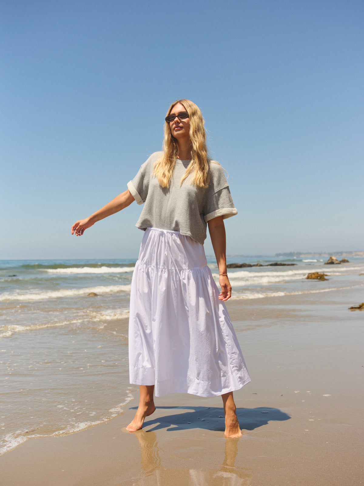 Sundry Roll Sleeve Vintage Terry Top in Heather Grey