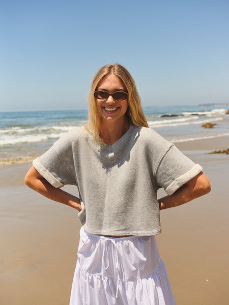 Sundry Roll Sleeve Vintage Terry Top in Heather Grey