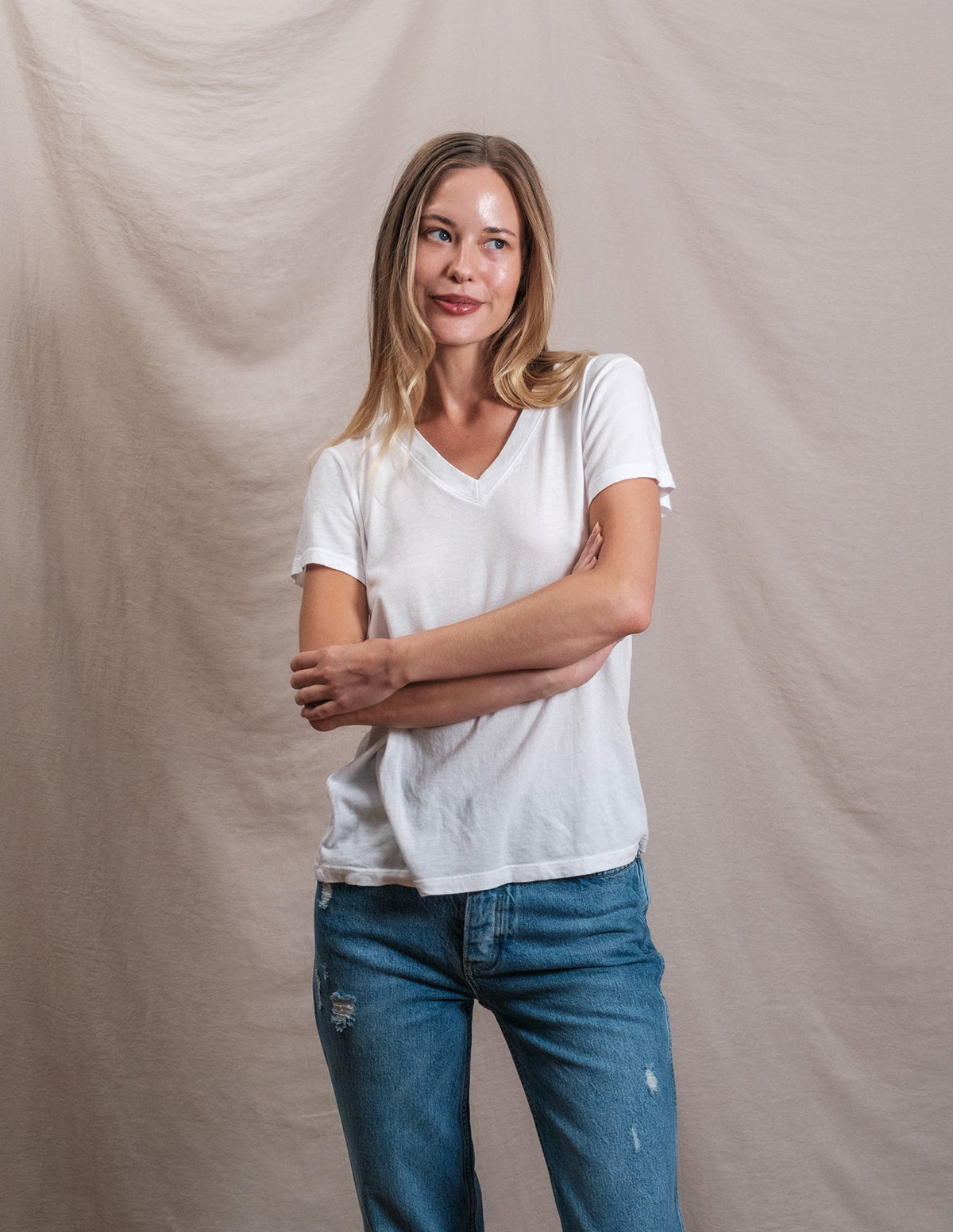 Butter Soft Short Sleeve V Neck in White