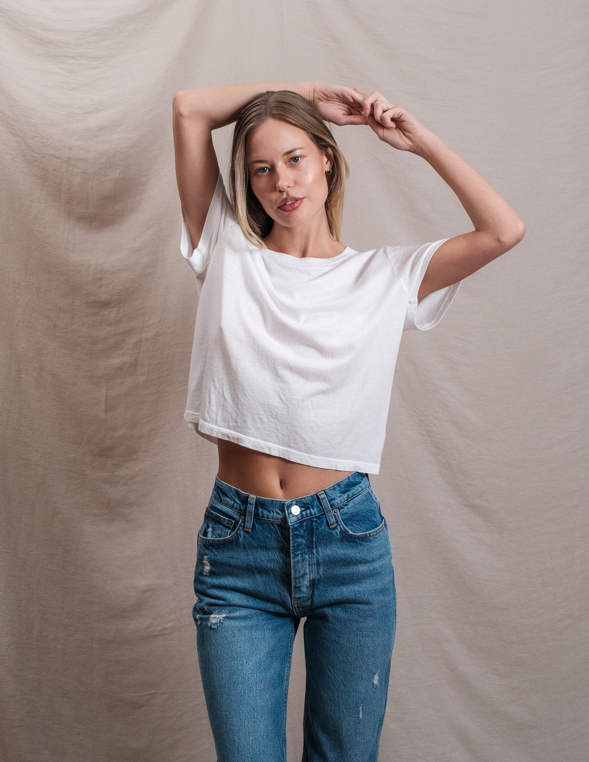 Butter Soft Short Sleeve Boxy Crop Tee in White