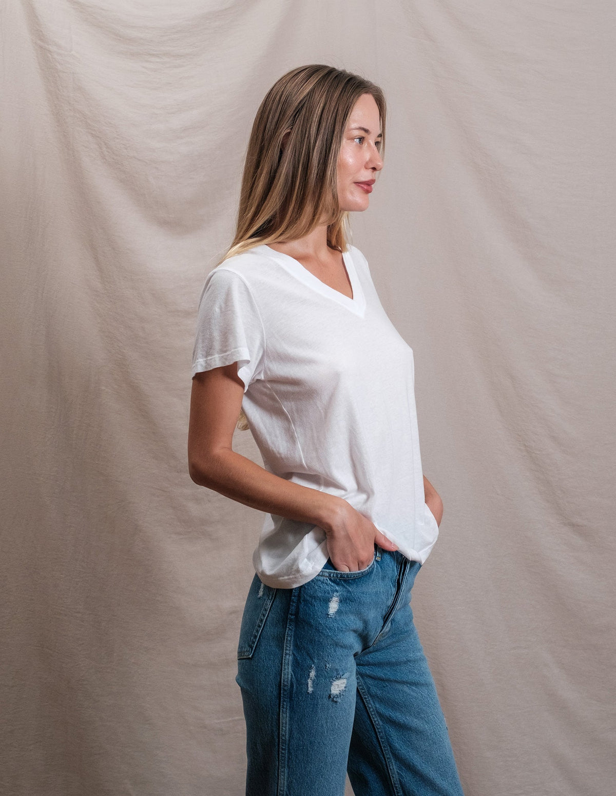 Butter Soft Short Sleeve V Neck in White