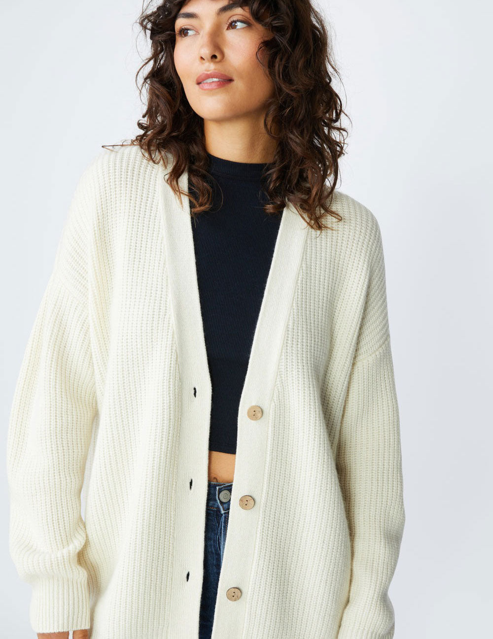 Stateside Ribbed Cashmere Oversized Cardigan Sweater in Cream - Sundry