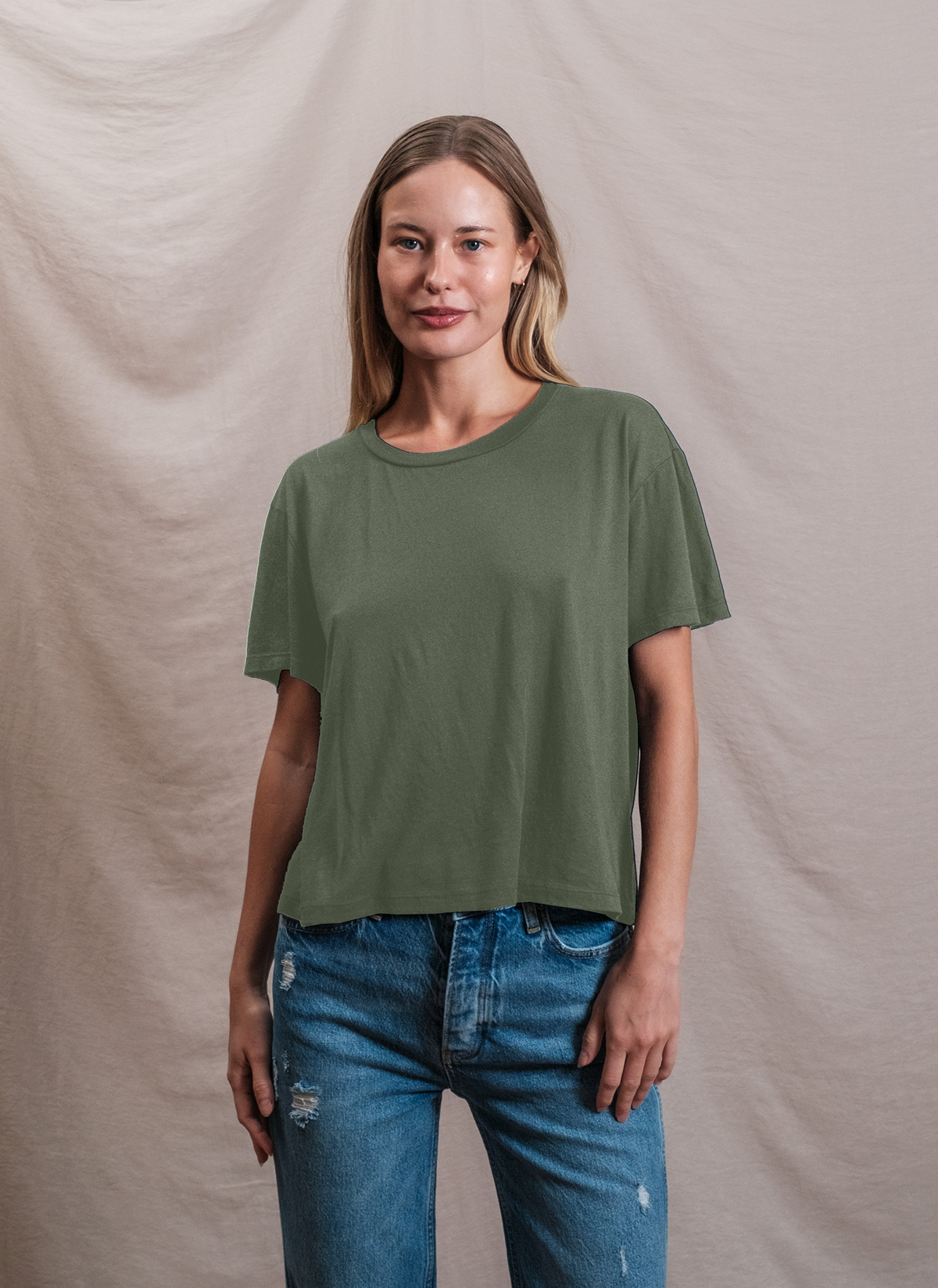 Butter Soft Short Sleeve Boxy Crop in Signature Green