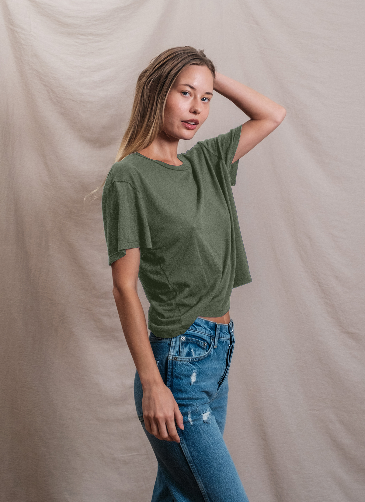 Butter Soft Short Sleeve Boxy Crop in Signature Green
