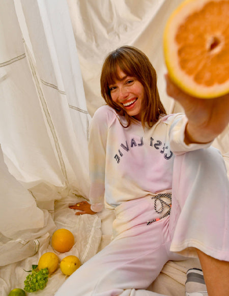 Sundry Tie Dye Pullover in Optic White