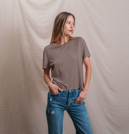 Sundry Butter Soft Boxy Crop in Latte