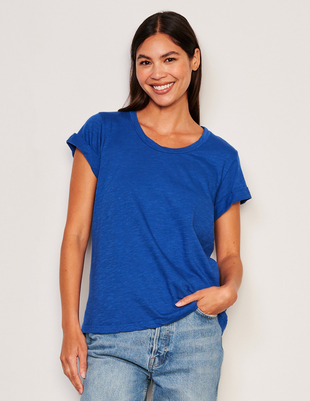 Sundry Rolled Sleeve Tee-model front view