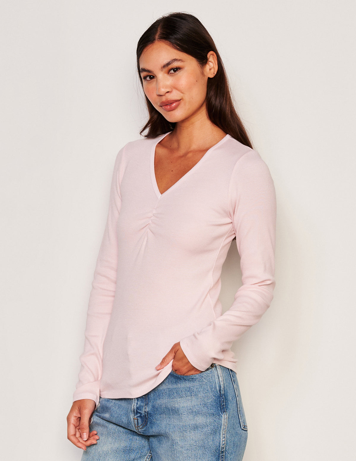Sundry Long Sleeve V-neck Top-side view