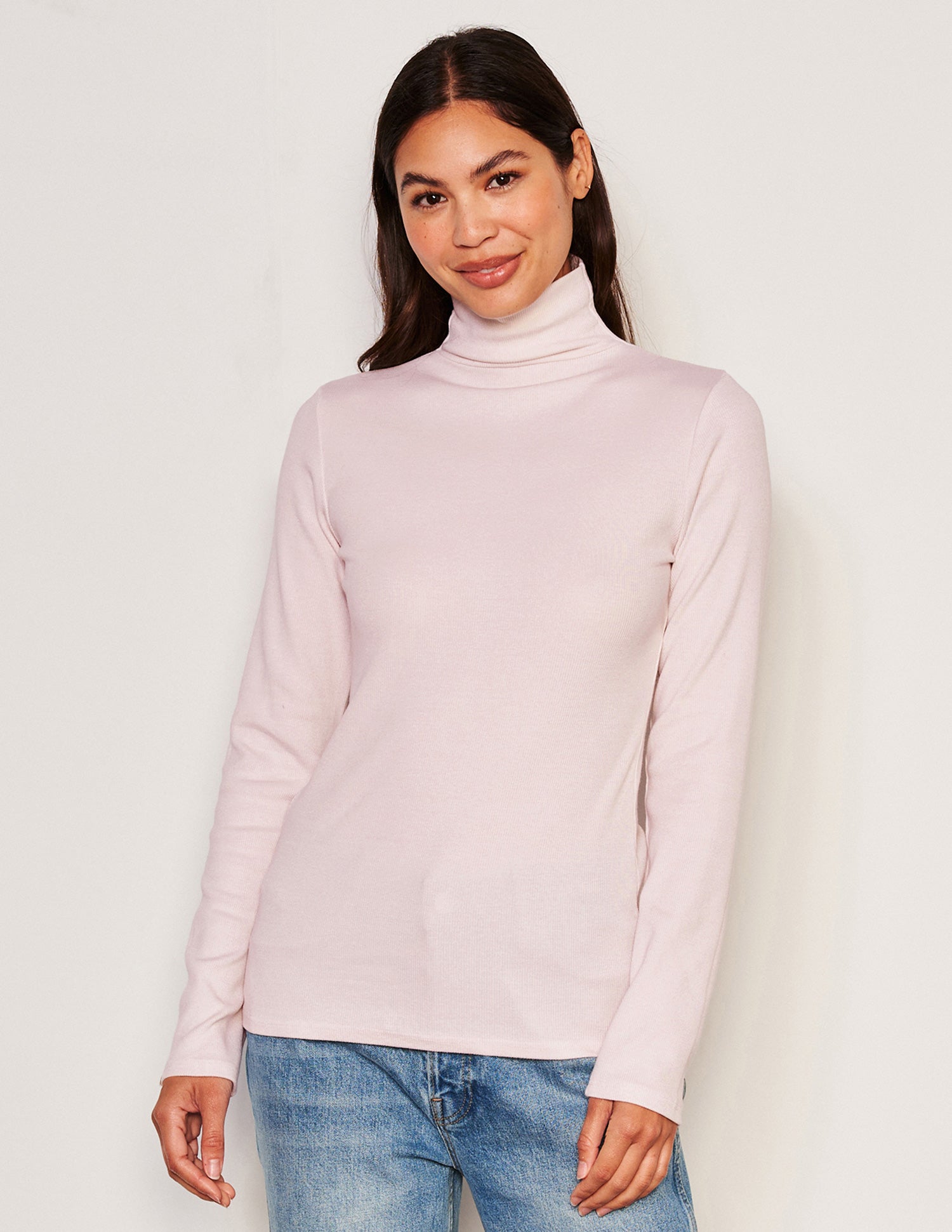 Sundry Long Sleeve Mock Neck Top in Flush Pink - Main Image