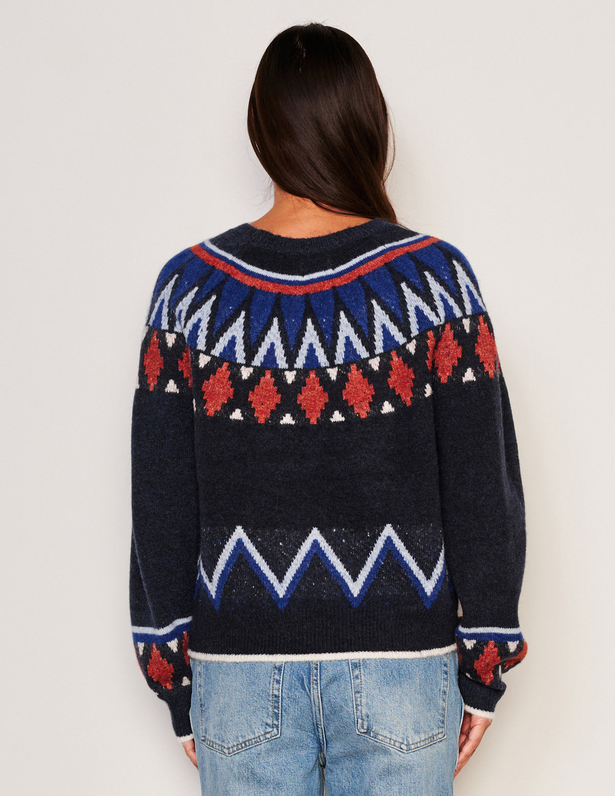 Sundry Fairisle Crew Neck Sweater in Deep Navy