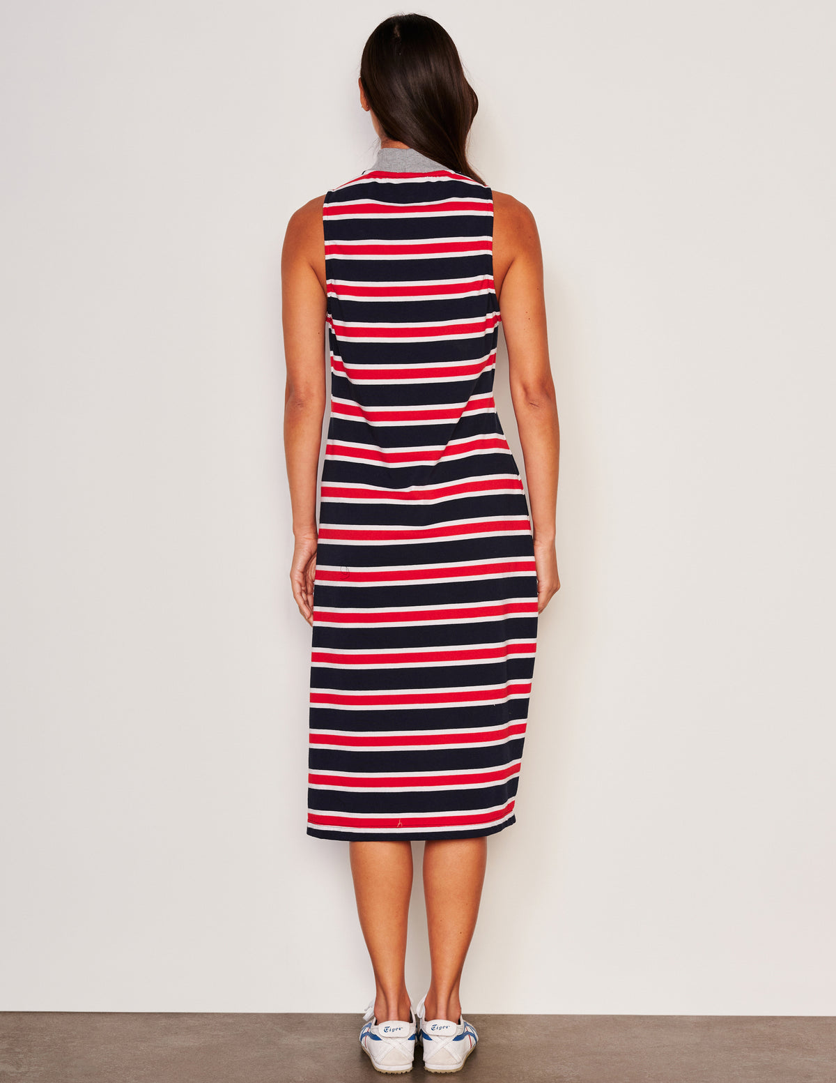 Sundry Midi Mock Neck Sleeveless Dress in Flare Red