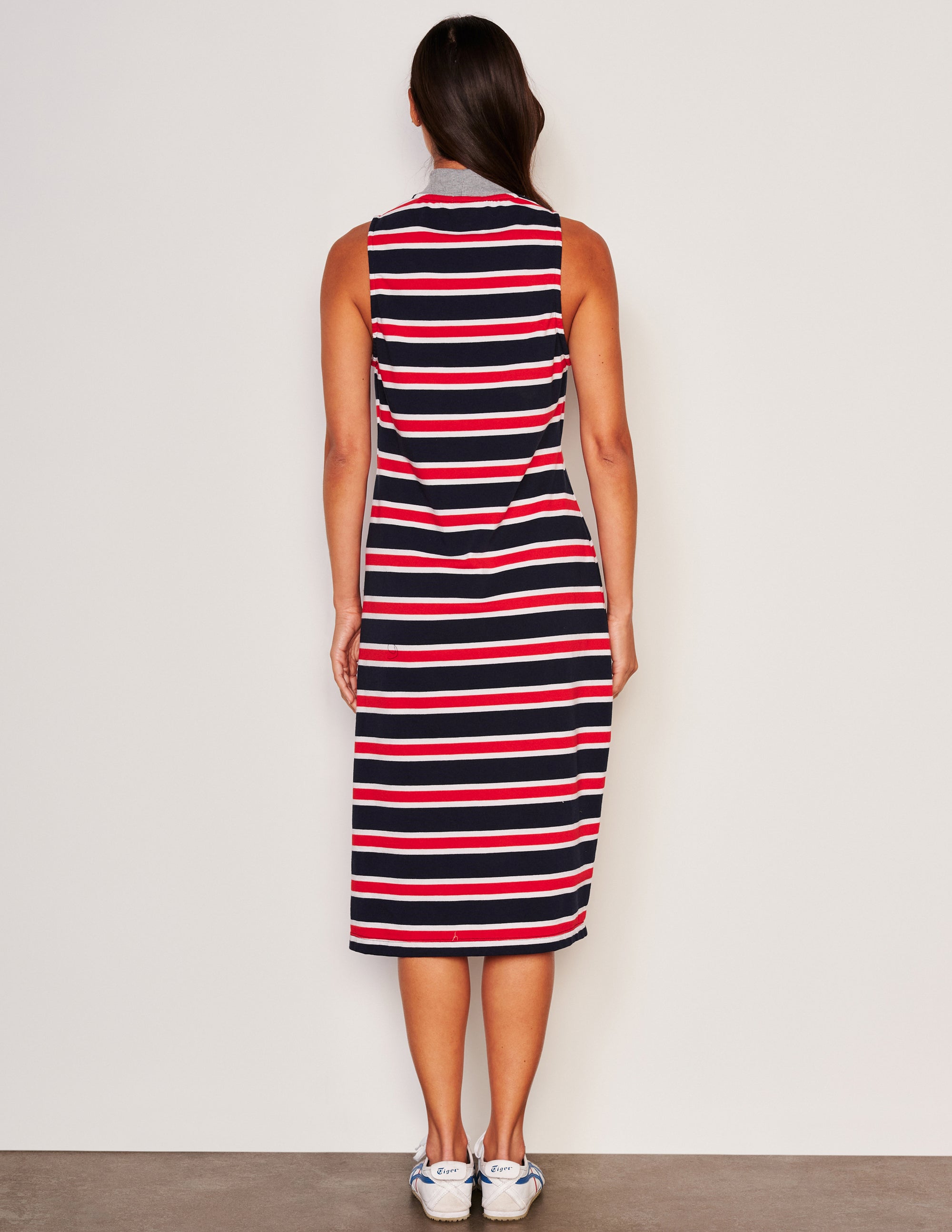 Sundry Midi Mock Neck Sleeveless Dress in Flare Red Sundry Midi Mock Neck Sleeveless Dress in Flare Red