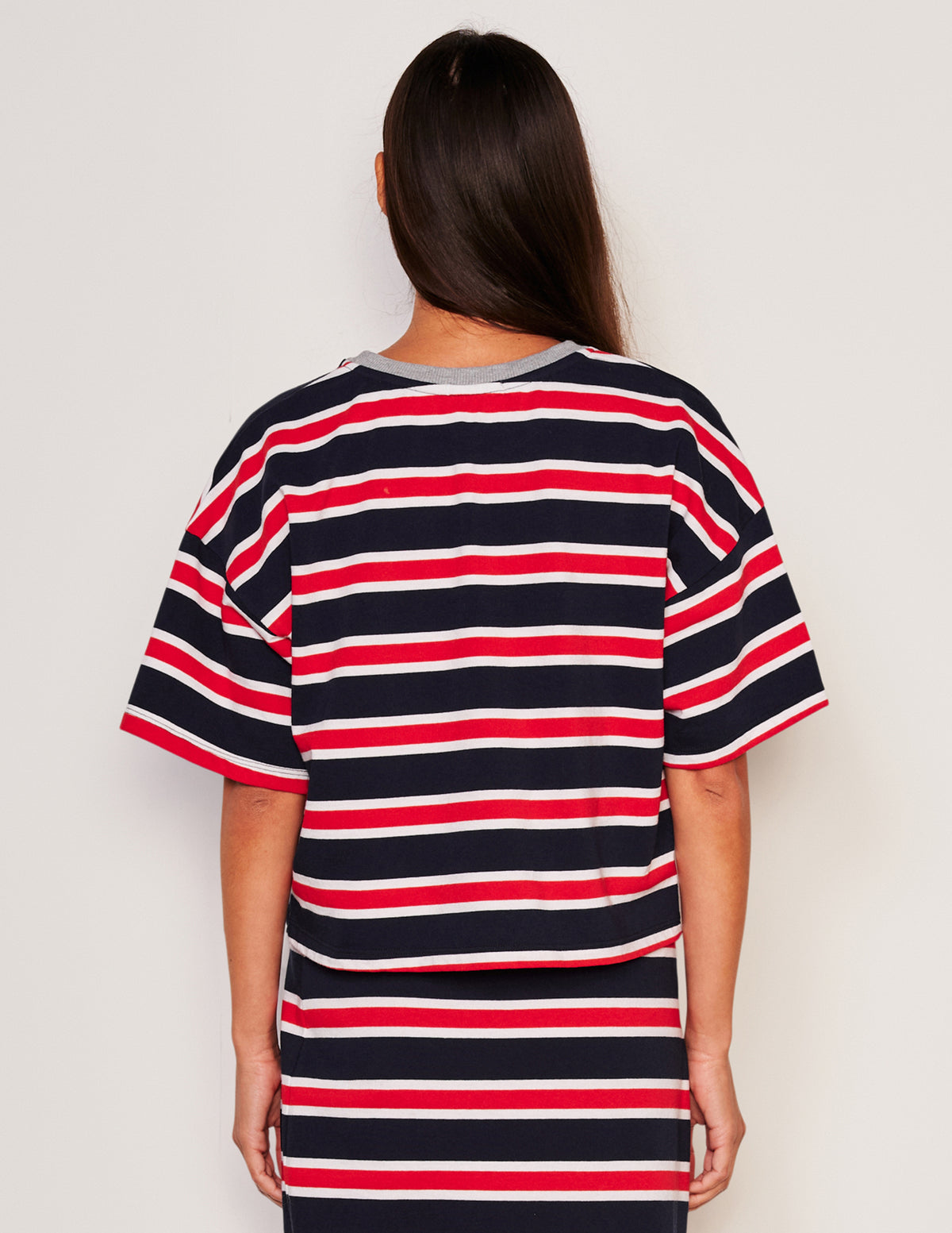 Sundry Crop Crew Neck Tee &amp; Midi Side Slit Skirt Set Redin Flare Red