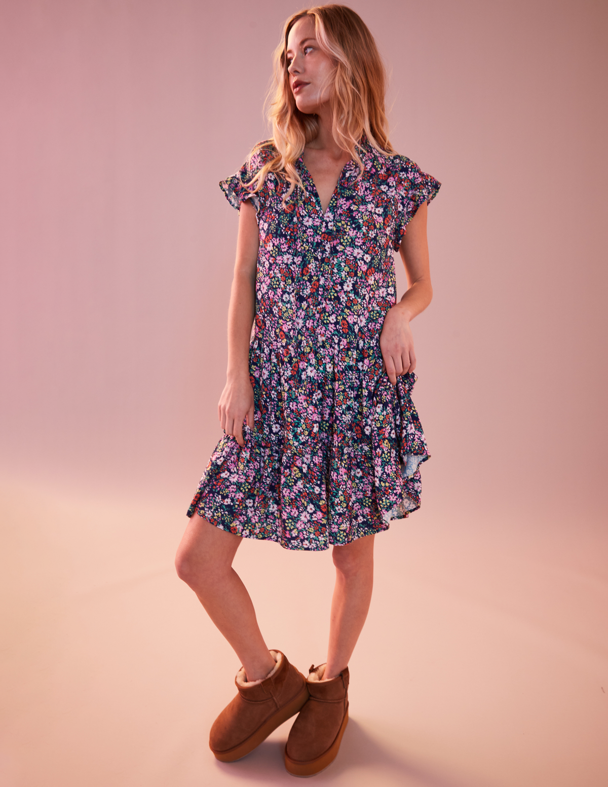 Sundry Mini Field Dress-model looks to the side 