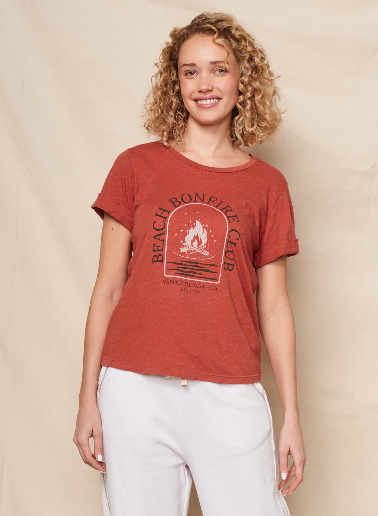 Sundry Bonfire Rolled Sleeve Tee in Burnt Brick