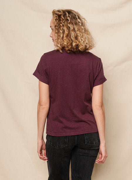 Sundry La Vie Est Belle Rolled Sleeve Tee in Eggplant