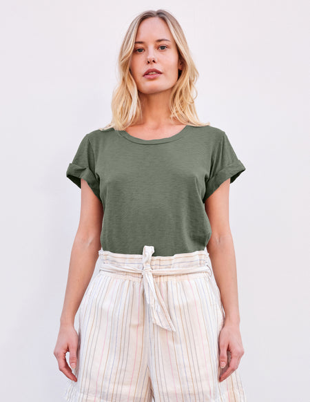 Sundry Rolled Sleeve Tee in Signature Green