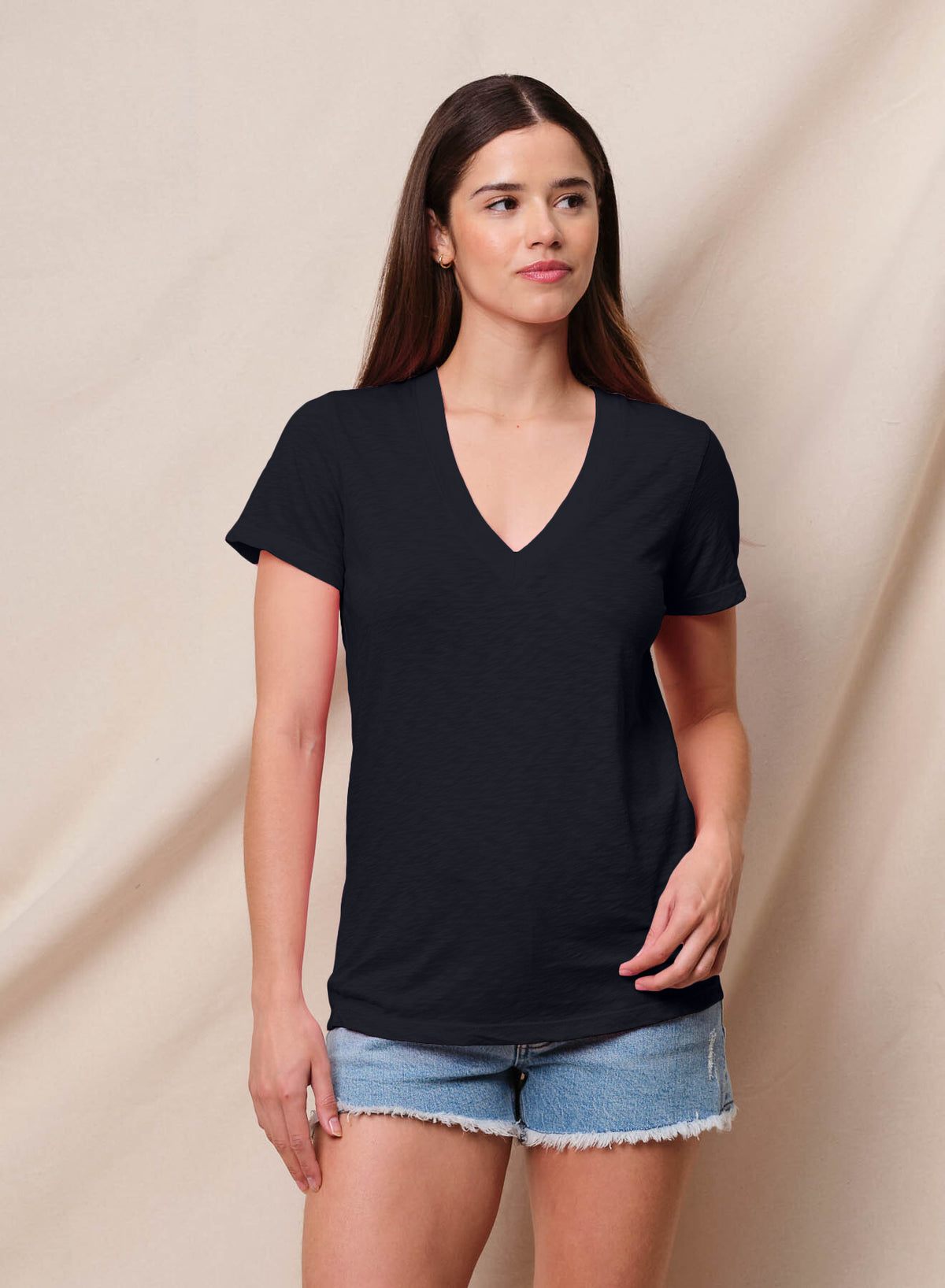 Sundry Deep V-Neck Tee in Deep Navy