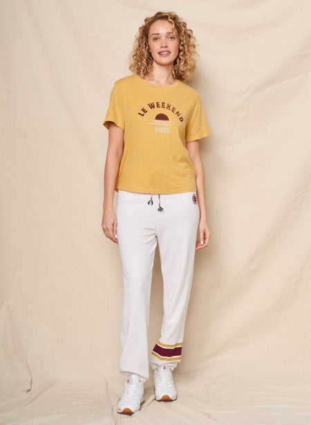 Sundry Le Weekend Short Sleeve Boxy Crew Tee in Daffodil