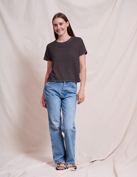 Sundry Crew Neck Tee & Flare Lounge Pant in Washed Black