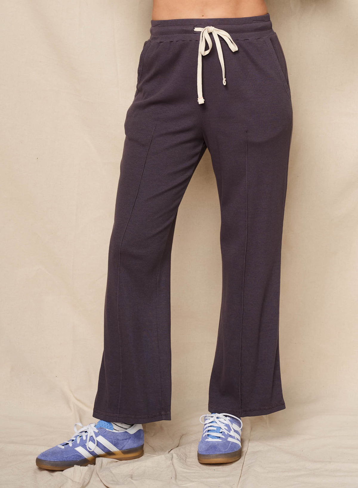 Sundry Button Down Long Sleeve &amp; Pin Tuck Lounge Pant in Washed Black