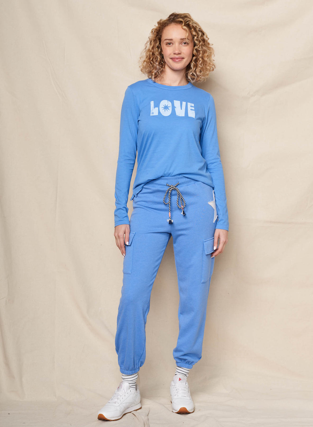 Sundry Love Long Sleeve Crew in Lagoon Blue
