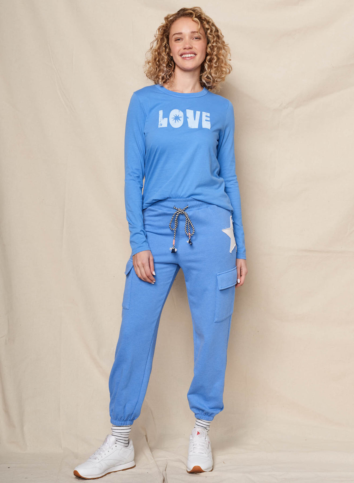 Sundry Love Long Sleeve Crew in Lagoon Blue