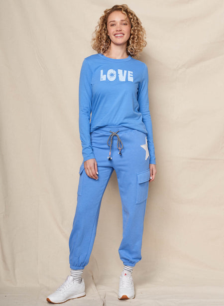 Sundry Love Long Sleeve Crew in Lagoon Blue