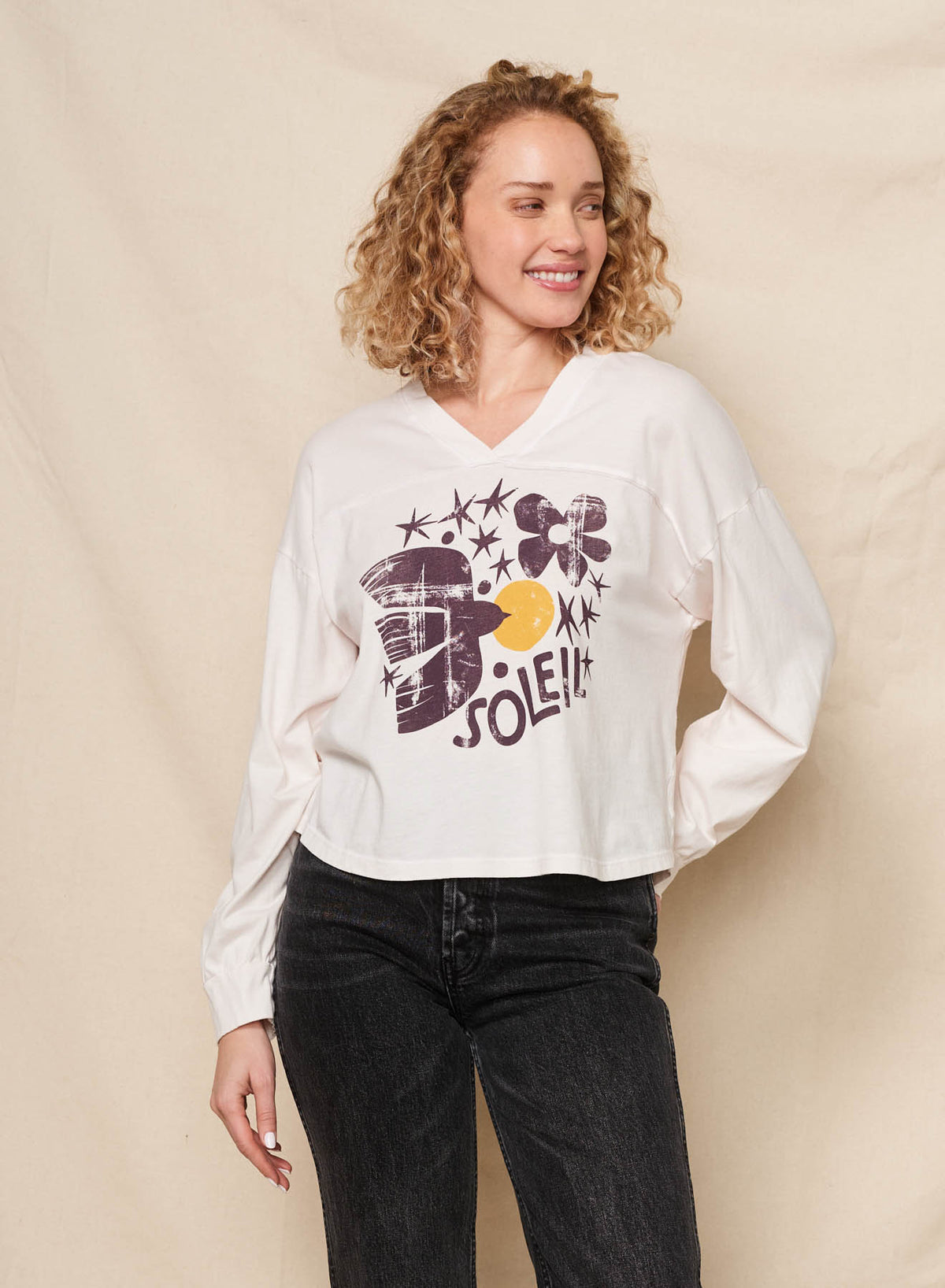 Sundry Soleil Fildside Long Sleeve Tee in Oyster