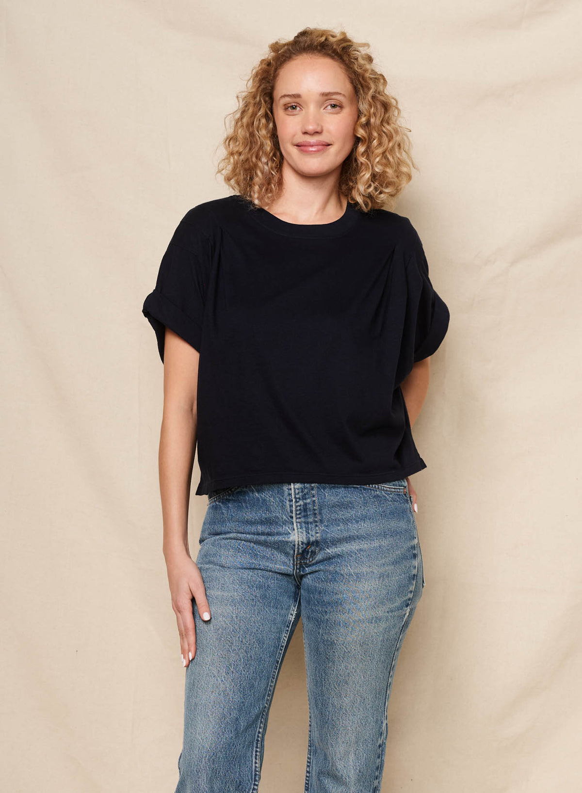 Sundry Pleated Dolman in Deep Navy