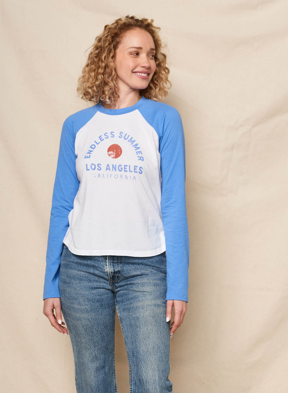 Sundry Endless Summer Long Sleeve Raglan Tee in Optic White