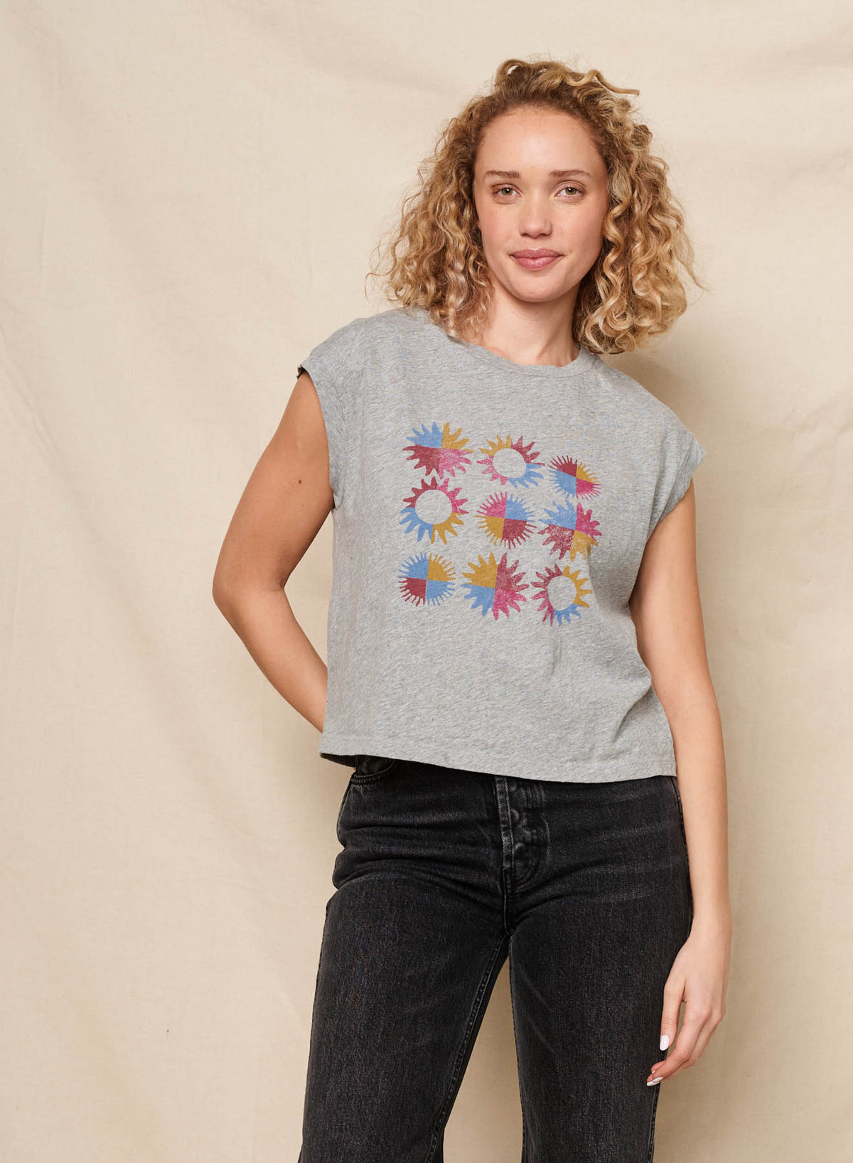 Sundry Checkers Sun Cropped Muscle Tank in Heather Grey