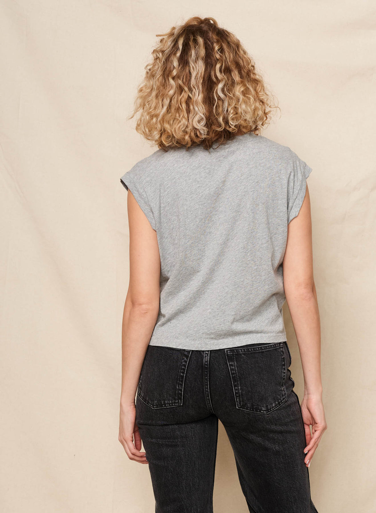 Sundry Checkers Sun Cropped Muscle Tank in Heather Grey