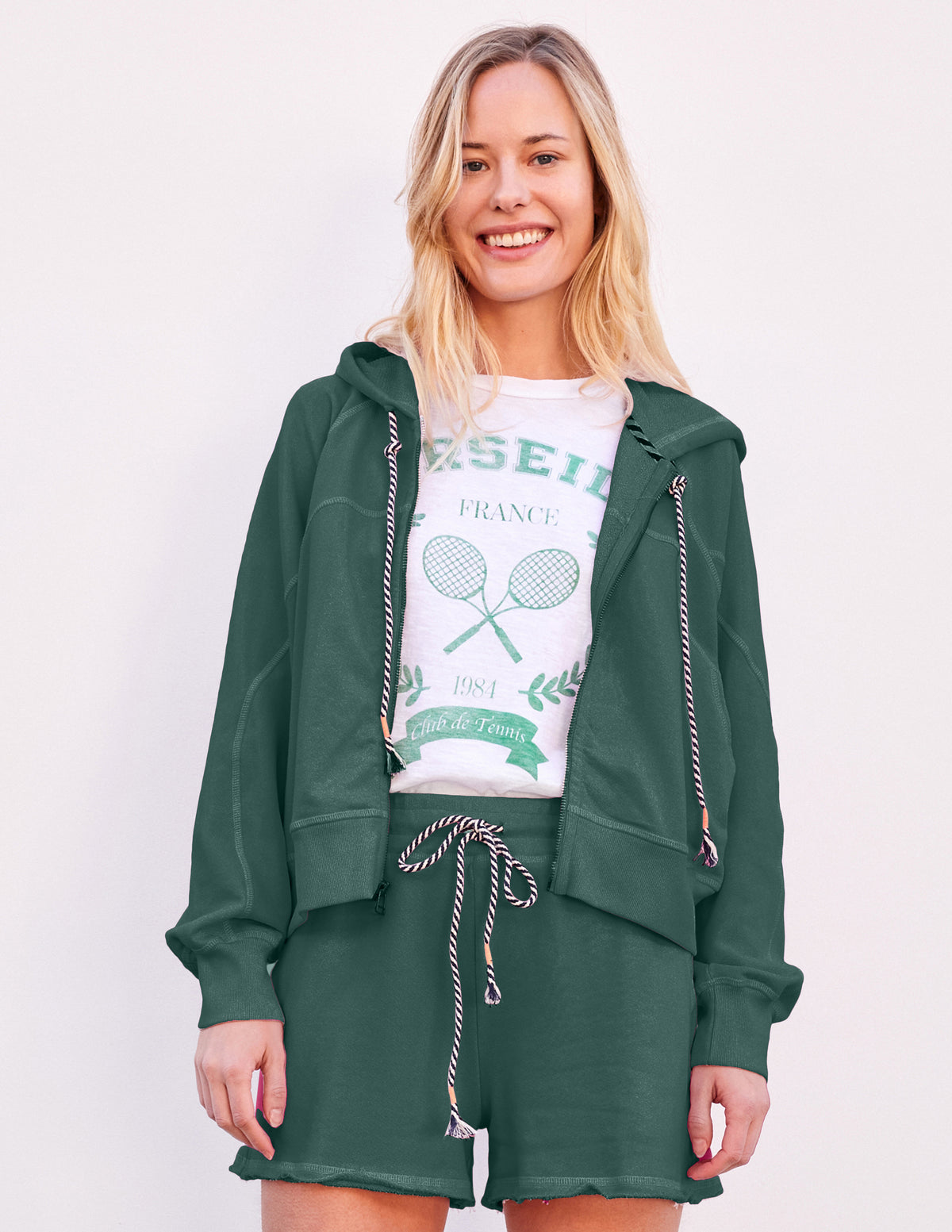 Sundry Horizon Zip Hoodie &amp; Flare Lounge Pant in Rainforest