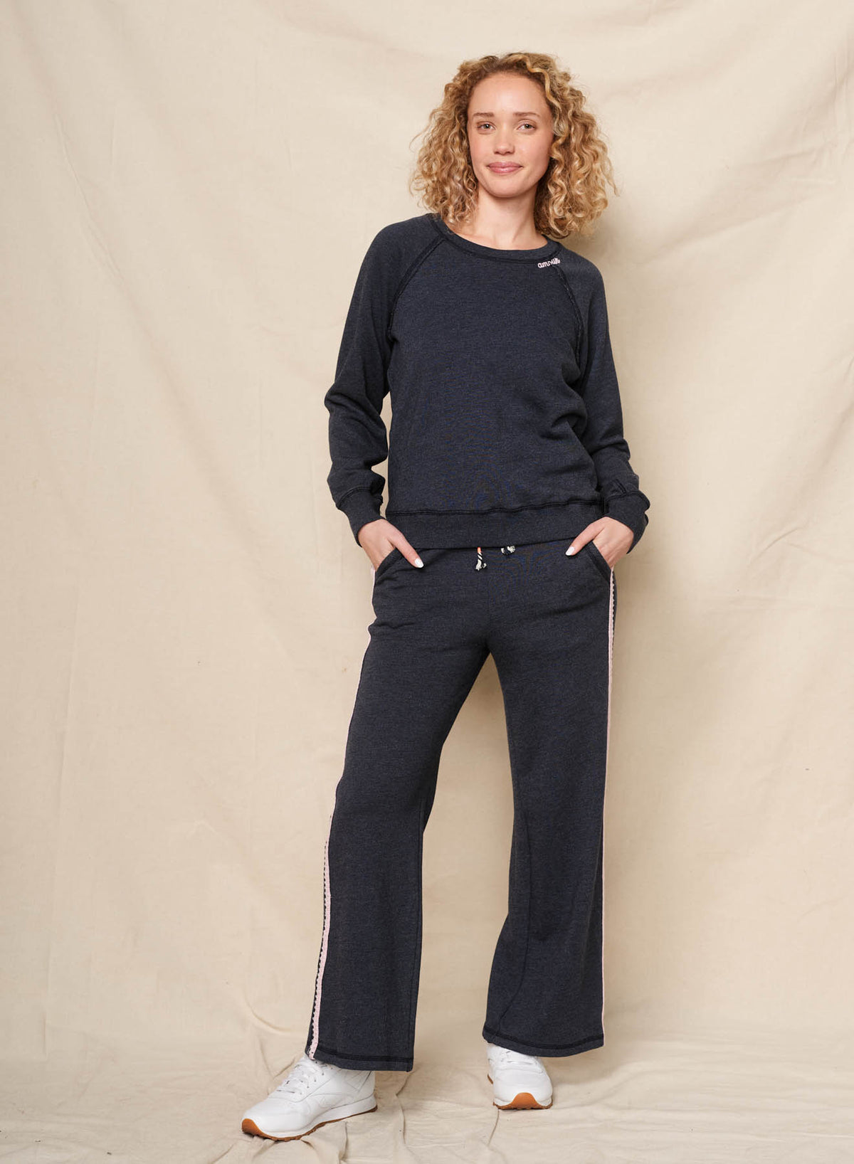 Sundry Amour Embroidery Sweatshirt in Deep Navy