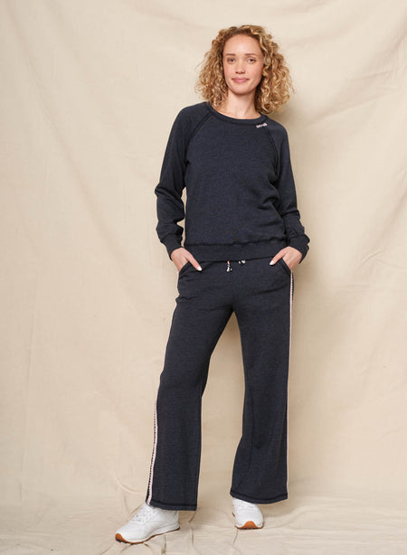 Sundry Amour Embroidery Sweatshirt & Lounge Pant in Deep Navy