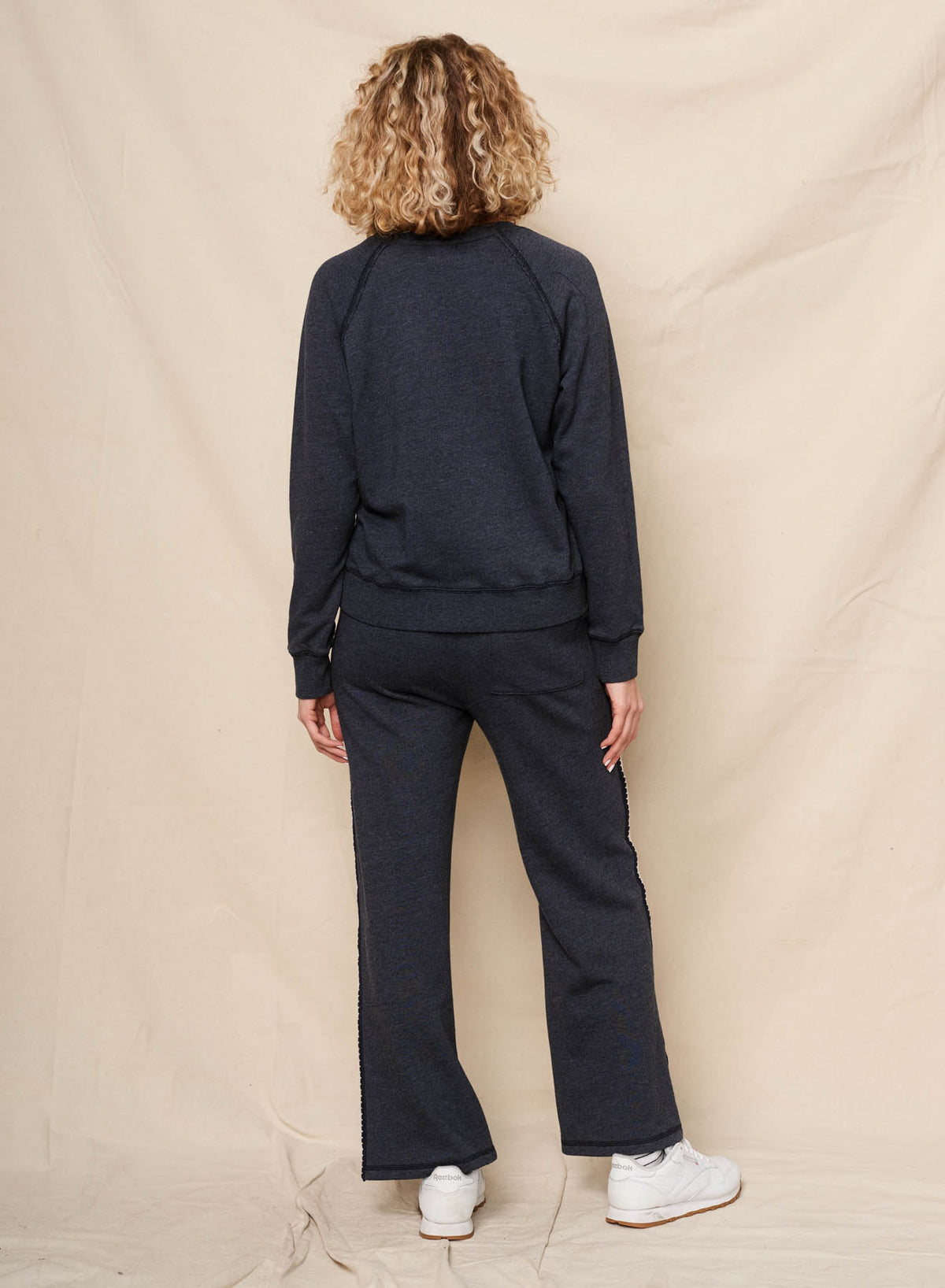 Sundry Amour Embroidery Sweatshirt &amp; Lounge Pant in Deep Navy