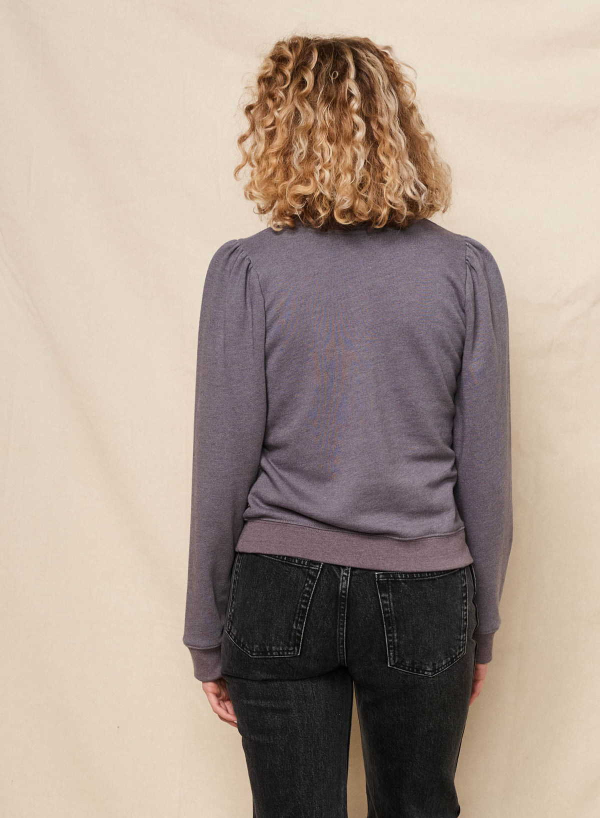 Sundry Bonjour Puff Sleeve Sweatshirt in Washed Black