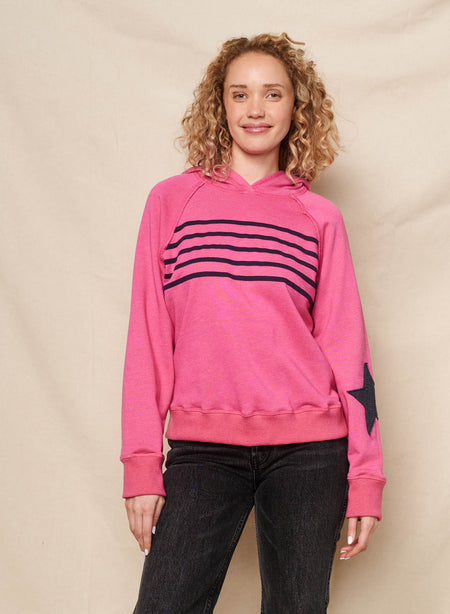 Sundry Stripes Raglan Hoodie in Jazzy Rose