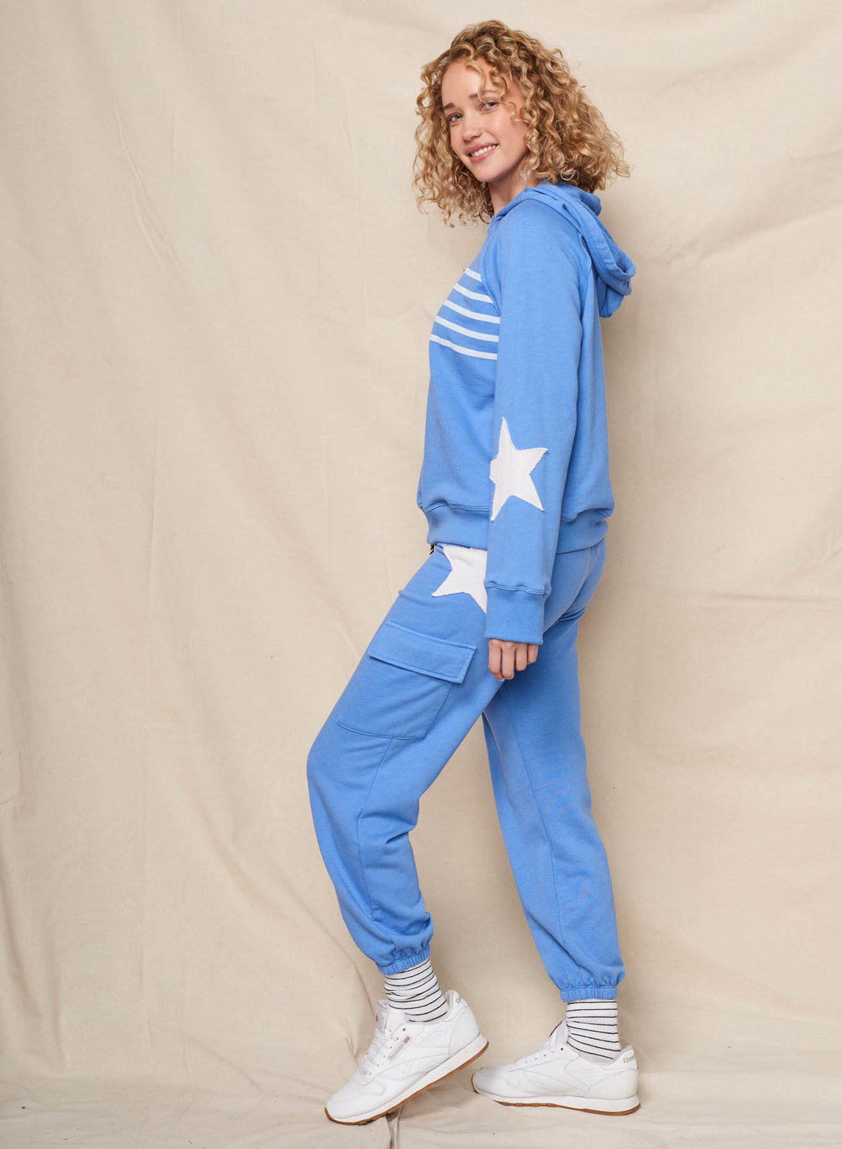 Sundry Stripes Raglan Hoodie in Lagoon Blue