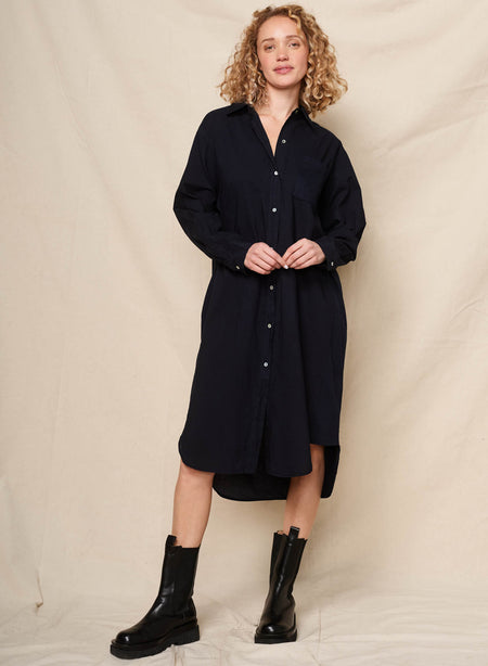 Sundry Mixed Media Shirt Dress in Deep Navy